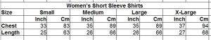 t-shirt sizes Women